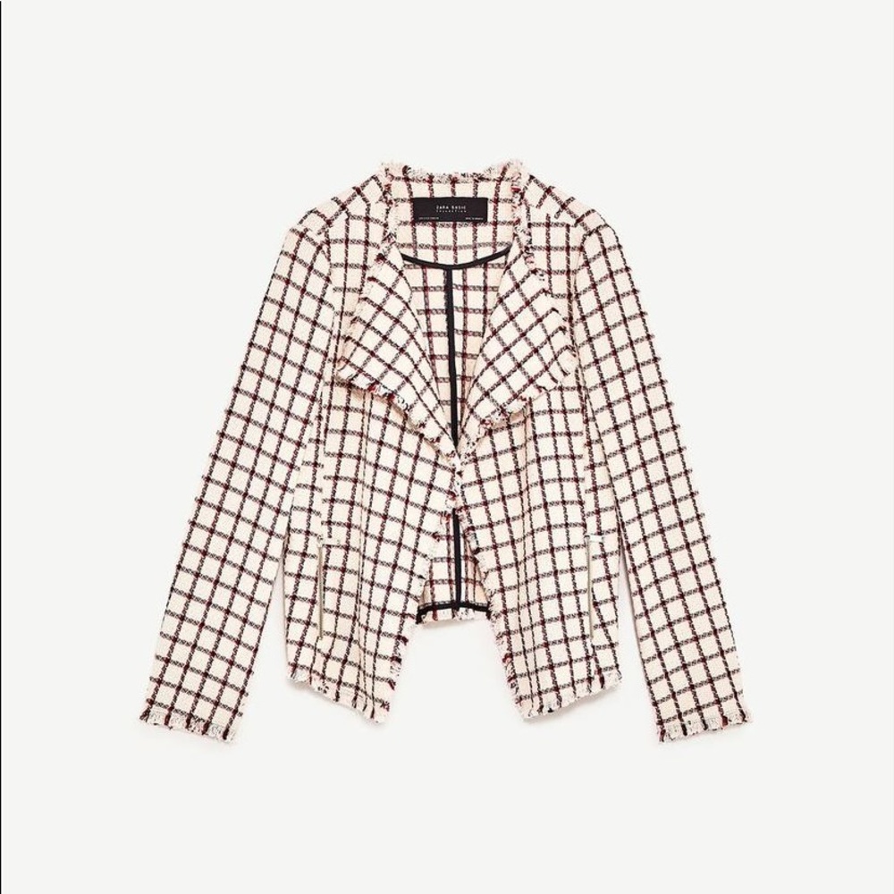 Zara Drape Front Plaid Tweed Blazer